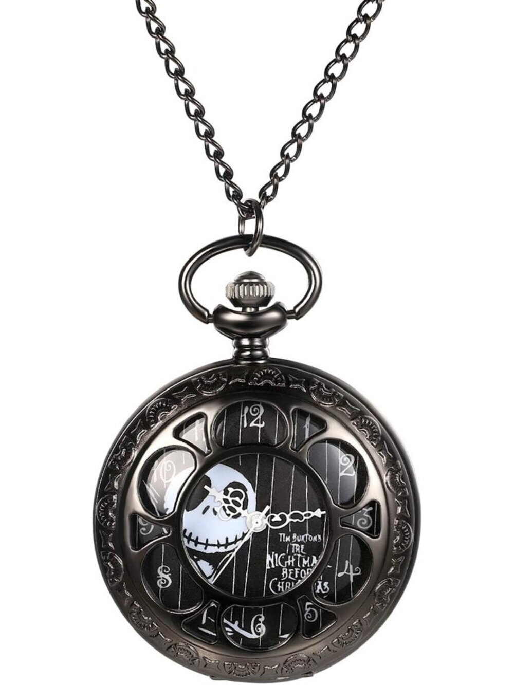 Unisex Black Analog Christmas Antique Quartz Hollow Chain Necklace Pocket Watch